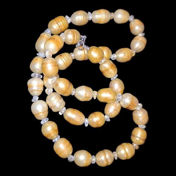 Aluma Golden Baroque Pearls Sterling Silver 925 Necklace 20" Signed‎ AIL - Picture 5 of 9